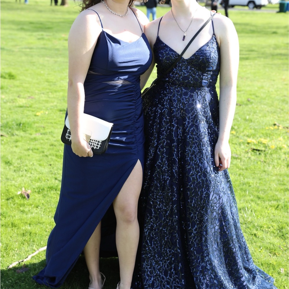 Navy Blue Sequin Prom Dress